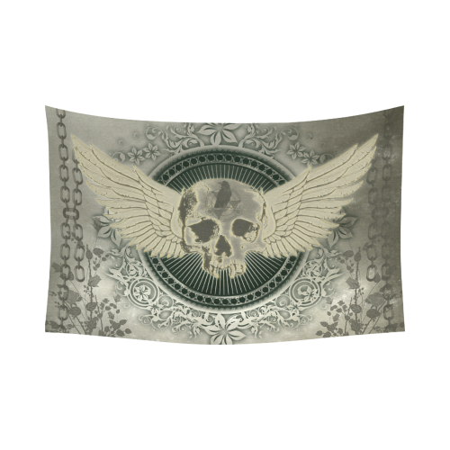 Skull with wings and roses on vintage background Cotton Linen Wall Tapestry 90"x 60"