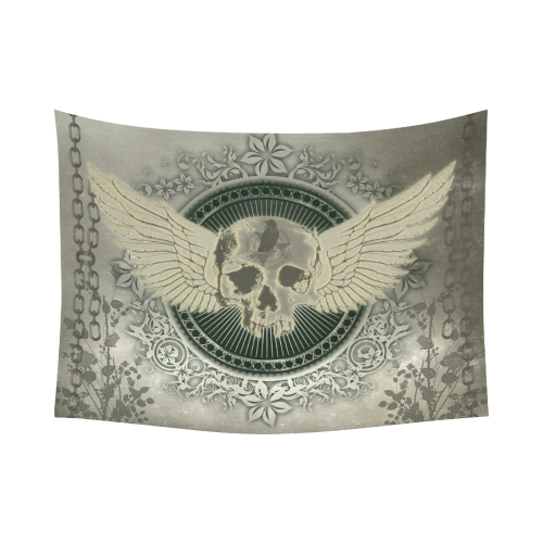 Skull with wings and roses on vintage background Cotton Linen Wall Tapestry 80"x 60"