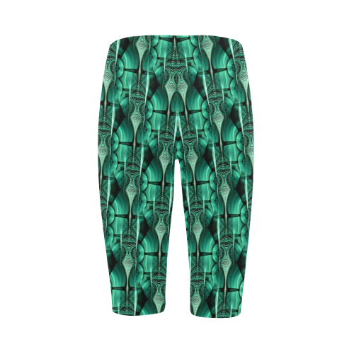 3D Kaleidoscope MOSAIC pattern - ocean green Hestia Cropped Leggings (Model L03)