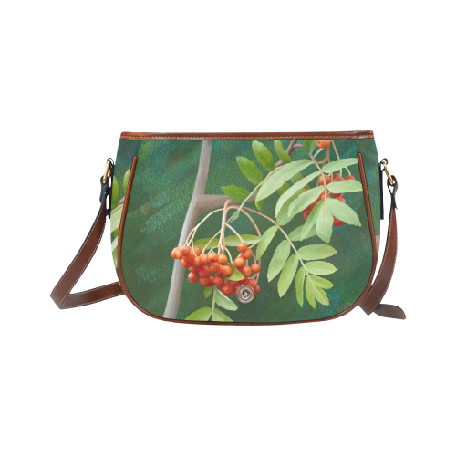 Watercolor Rowan tree - Sorbus aucuparia Saddle Bag/Small (Model 1649) Full Customization