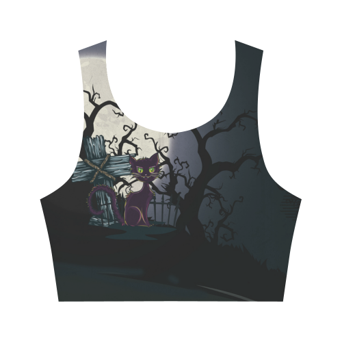 Vintage Halloween Cemetery Cat Women's Crop Top (Model T42)