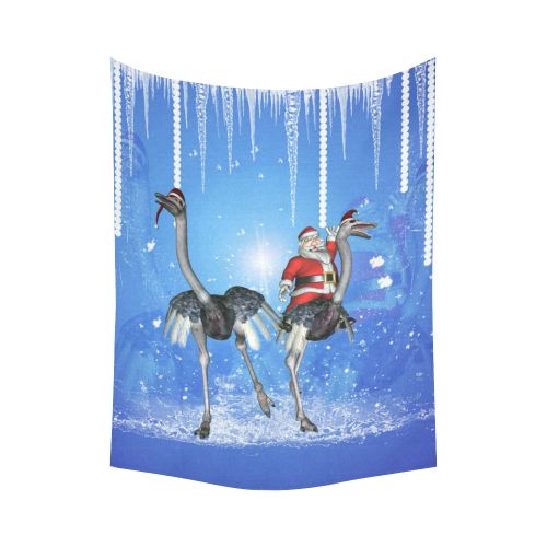 Funny ostrich with Santa Claus Cotton Linen Wall Tapestry 60"x 80"