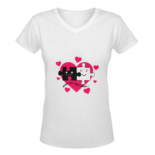 Jigsaw in Love Women's Deep V-neck T-shirt (Model T19)