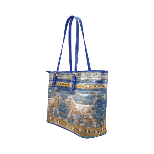 Two Lions And Daisis Mosaic Leather Tote Bag/Large (Model 1651)