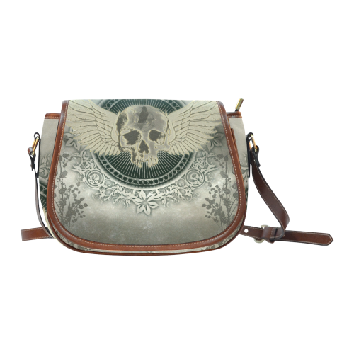 Skull with wings and roses on vintage background Saddle Bag/Small (Model 1649) Full Customization