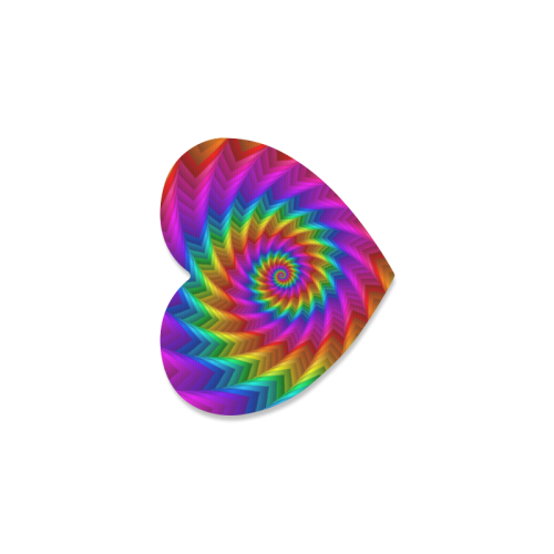 Psychedelic Rainbow Spiral Fractal Heart Coaster