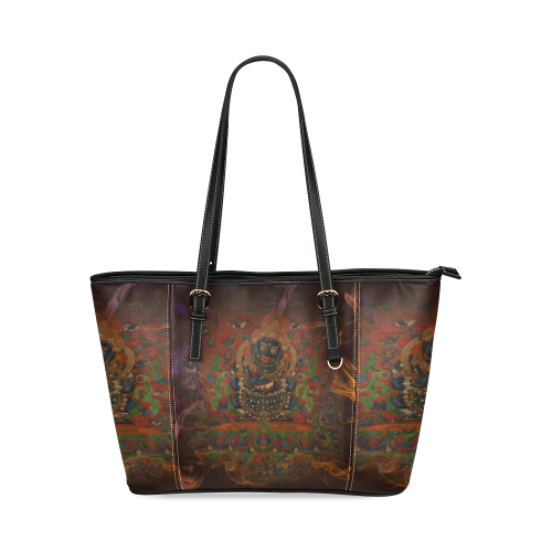 Tibetan Buddhism Mahakala Leather Tote Bag/Small (Model 1640)