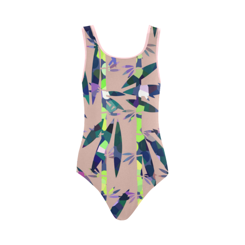 Bamboo Leaves Vest One Piece Swimsuit (Model S04)
