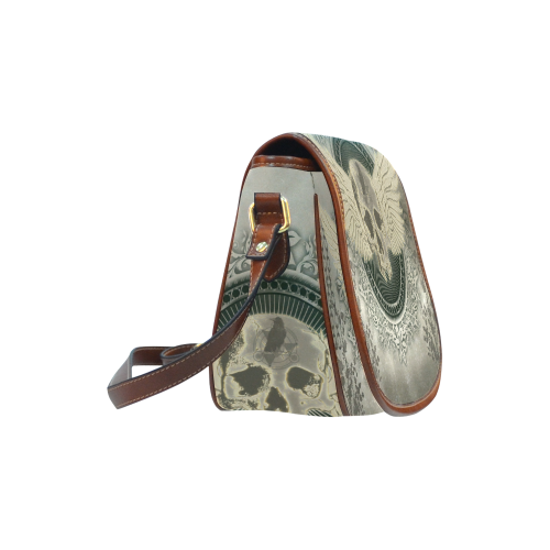 Skull with wings and roses on vintage background Saddle Bag/Small (Model 1649) Full Customization