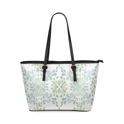 Blue and Green watercolor design Leather Tote Bag/Large (Model 1640)
