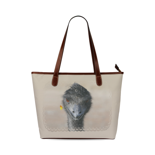 Happy Emu with Flower Shoulder Tote Bag (Model 1646)