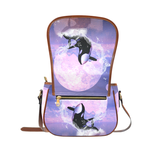 Awesome orca jumping by a heart Saddle Bag/Large (Model 1649)