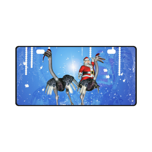 Funny ostrich with Santa Claus License Plate