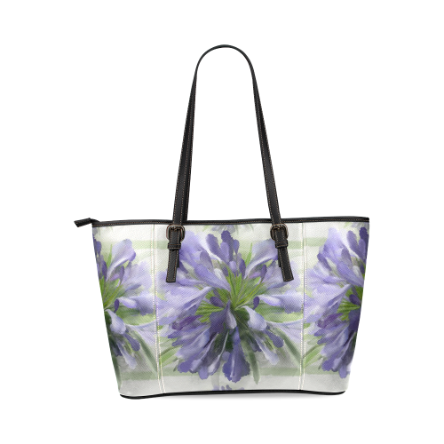 Purple Flowers Leather Tote Bag/Large (Model 1640)