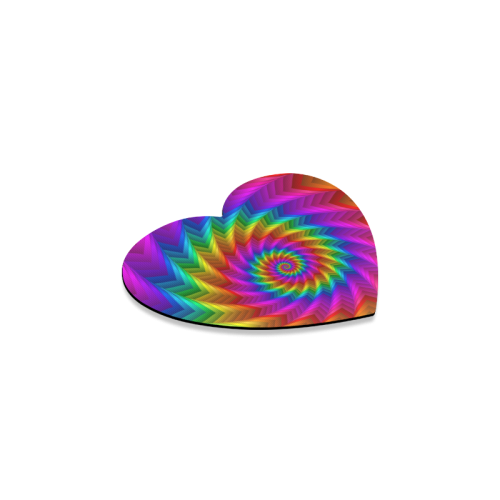 Psychedelic Rainbow Spiral Fractal Heart Coaster