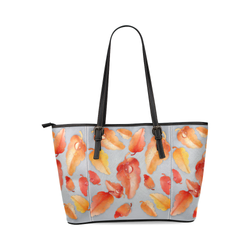 Leaves on gray Leather Tote Bag/Large (Model 1640)