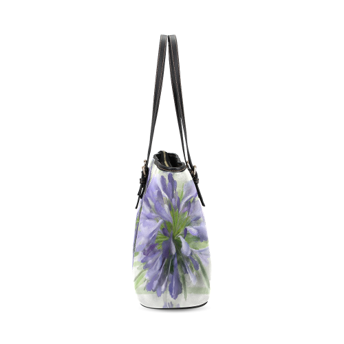 Purple Flowers Leather Tote Bag/Large (Model 1640)