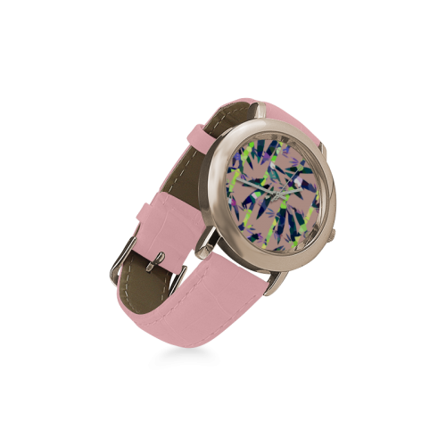 Bamboo Leaves Women's Rose Gold Leather Strap Watch(Model 201)