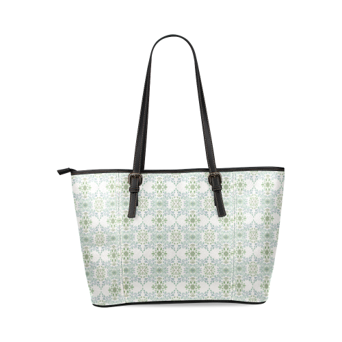 Blue and Green pattern Leather Tote Bag/Large (Model 1640)