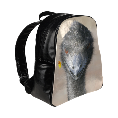 Happy Emu on black Multi-Pockets Backpack (Model 1636)