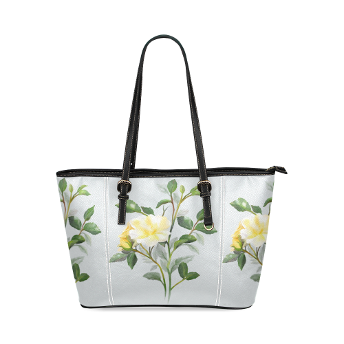 Yellow Rose with signature Leather Tote Bag/Large (Model 1640)