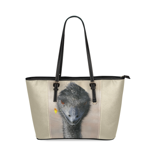 Happy Emu. sign Leather Tote Bag/Large (Model 1640)
