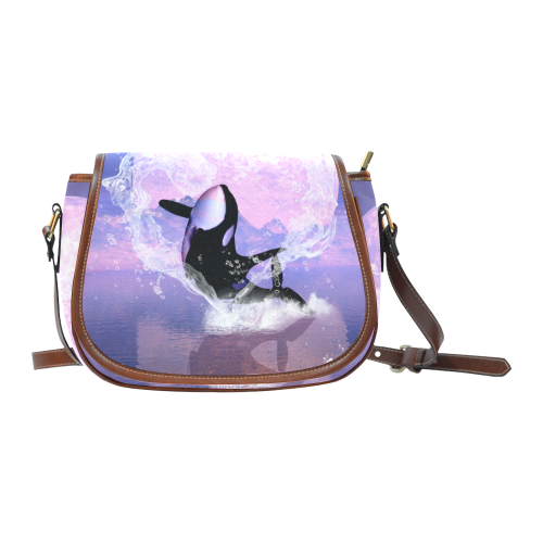 Awesome orca jumping by a heart Saddle Bag/Large (Model 1649)