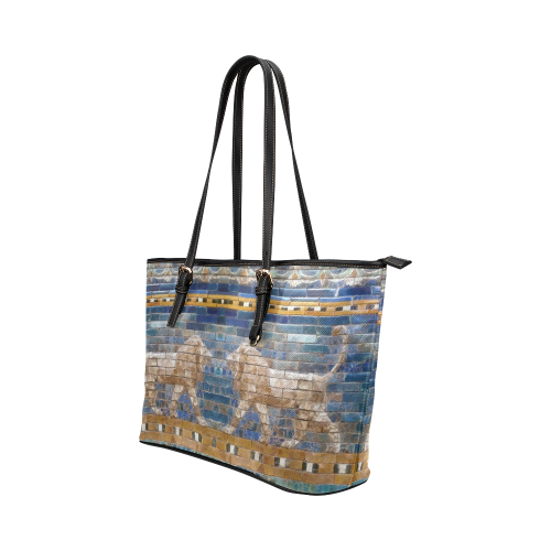 Two Lions And Daisis Mosaic Leather Tote Bag/Small (Model 1651)