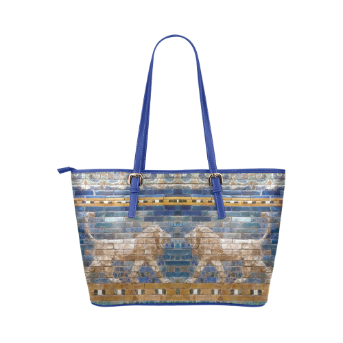 Two Lions And Daisis Mosaic Leather Tote Bag/Large (Model 1651)