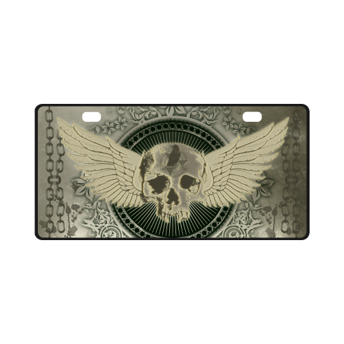 Skull with wings and roses on vintage background License Plate