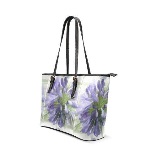 Purple Flowers Leather Tote Bag/Large (Model 1640)