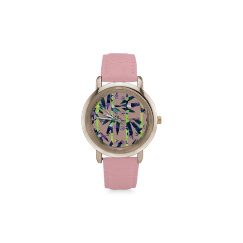 Bamboo Leaves Women's Rose Gold Leather Strap Watch(Model 201)