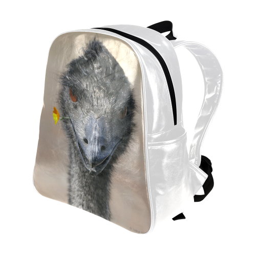 Happy Emu on white Multi-Pockets Backpack (Model 1636)