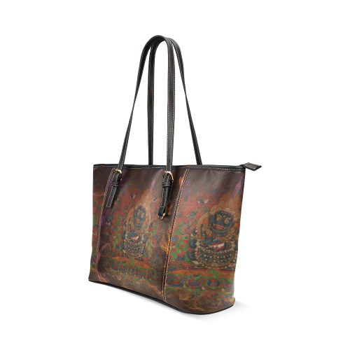 Tibetan Buddhism Mahakala Leather Tote Bag/Small (Model 1640)
