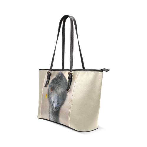 Happy Emu. sign Leather Tote Bag/Large (Model 1640)