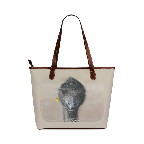 Happy Emu with Flower Shoulder Tote Bag (Model 1646)