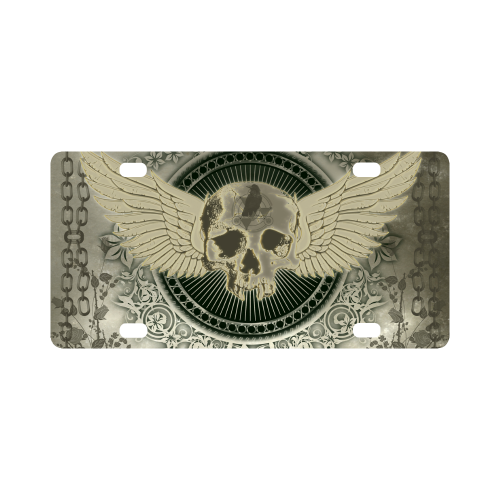 Skull with wings and roses on vintage background Classic License Plate