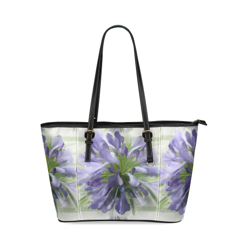 Purple Flowers Leather Tote Bag/Large (Model 1640)