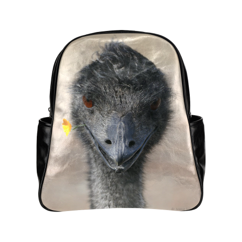 Happy Emu on black Multi-Pockets Backpack (Model 1636)