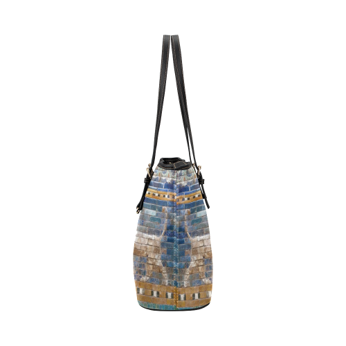 Two Lions And Daisis Mosaic Leather Tote Bag/Small (Model 1651)
