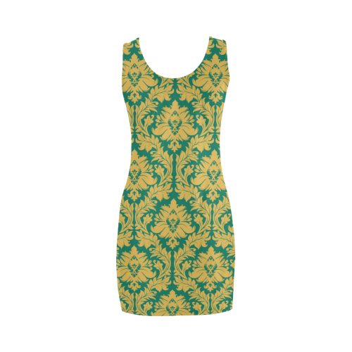 autumn fall green mustard yellow damask Medea Vest Dress (Model D06)