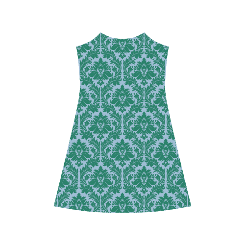 autumn fall colors green blue damask Alcestis Slip Dress (Model D05)