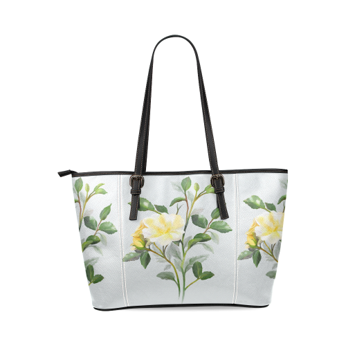 Yellow Rose with signature Leather Tote Bag/Large (Model 1640)