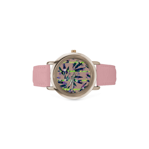 Bamboo Leaves Women's Rose Gold Leather Strap Watch(Model 201)