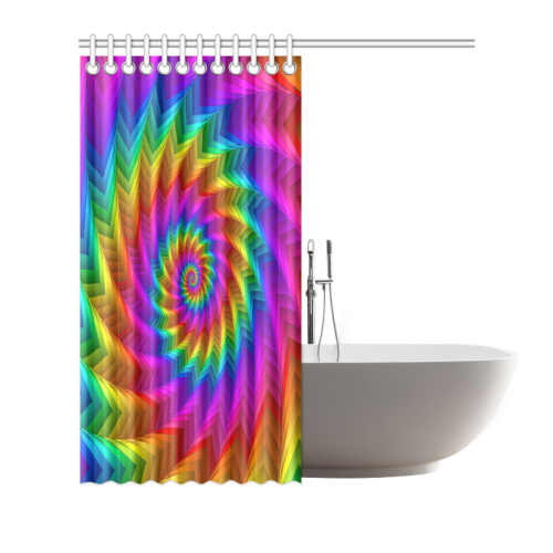 Psychedelic Rainbow Spiral Fractal Shower Curtain 72"x72"