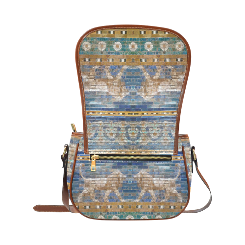 Two Lions And Daisis Mosaic Saddle Bag/Small (Model 1649) Full Customization