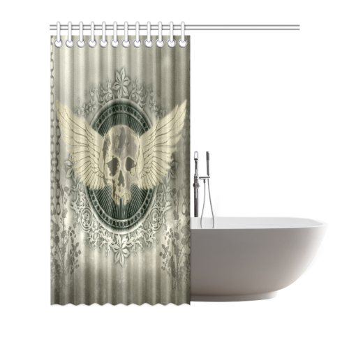 Skull with wings and roses on vintage background Shower Curtain 66"x72"