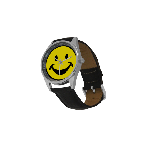 Funny yellow SMILEY for happy people Men's Casual Leather Strap Watch(Model 211)