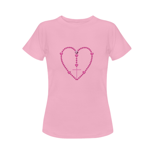 Catholic: Pink Rosary with Heart Shaped Beads 2 Women's Classic T-Shirt (Model T17）