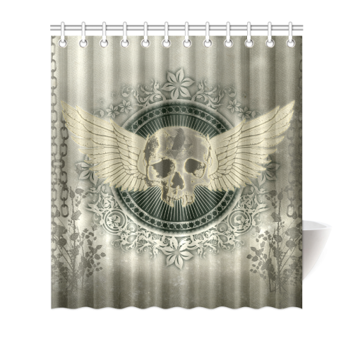 Skull with wings and roses on vintage background Shower Curtain 66"x72"